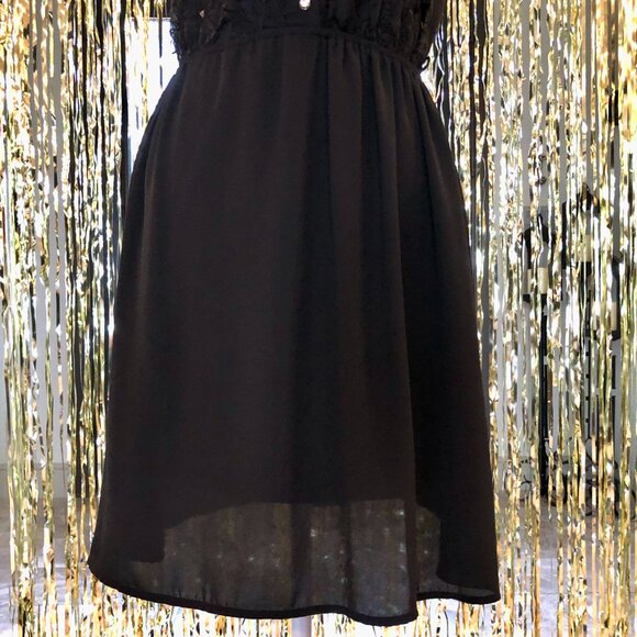 Black Dress Rhinestone Embellishment Embroidered Lace Size M Forever 21 Evening - Picture 11 of 16